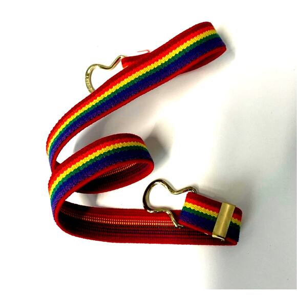 Vintage 1980s Woven Stretch Rainbow Color Block Adjustable Belt XS SM Med Pride main image 7
